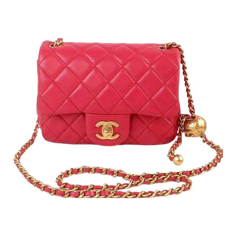 CHANEL Sheepskin Crossbody Bags Women's Red