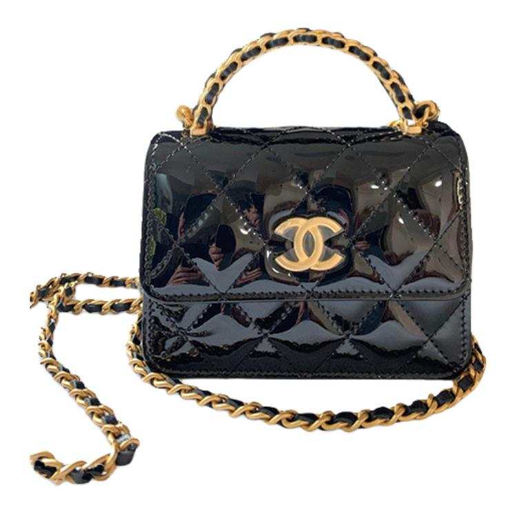 CHANEL 22K Autumn And Winter Patent Leather Handle Bag, Kelly Bag, Shoulder Bag, Crossbody Bag, Handbag Small Women's