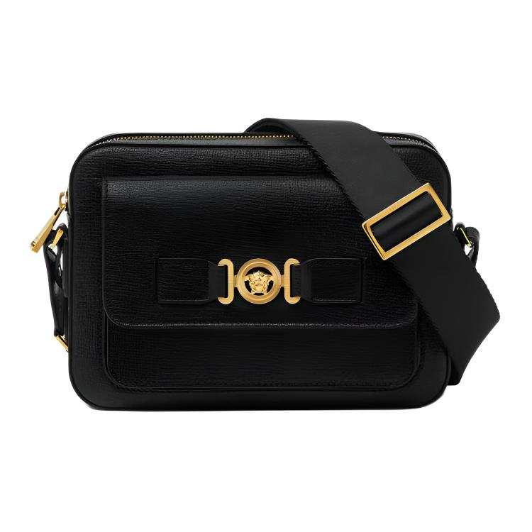 VERSACE MEDUSA BIGGIE Goatskin Messenger Bag Crossbody Bag Women's Black