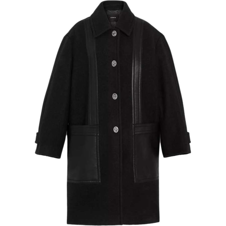COACH Coats Women's Black Lapel Moderate Straight Fit