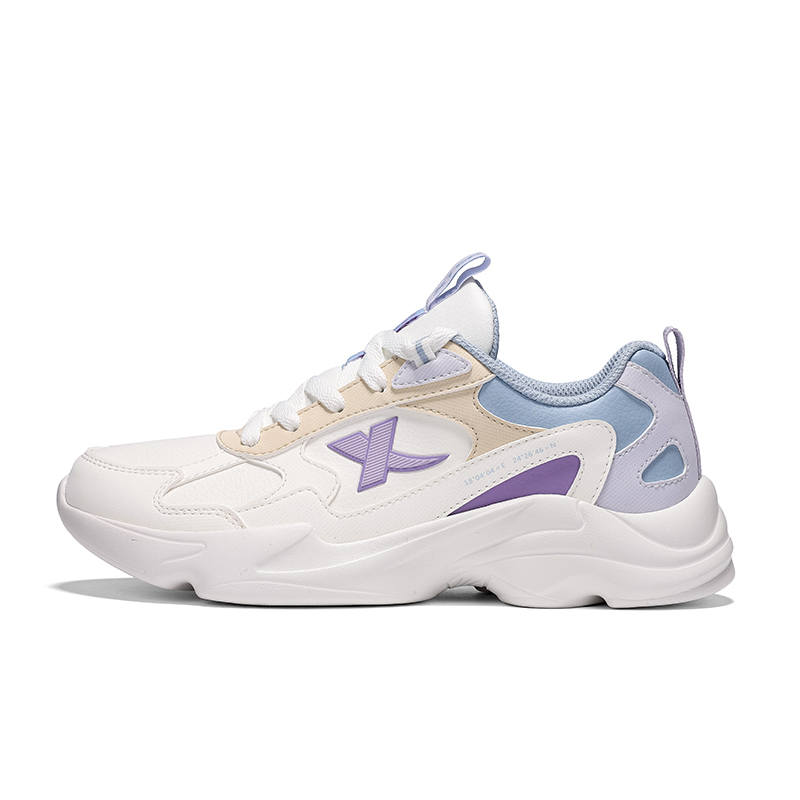 XTEP Synthetic Leather Cushioning, Wear Resistant Low top Casual Running Shoes Women's Sail White Beige Dusty Blue