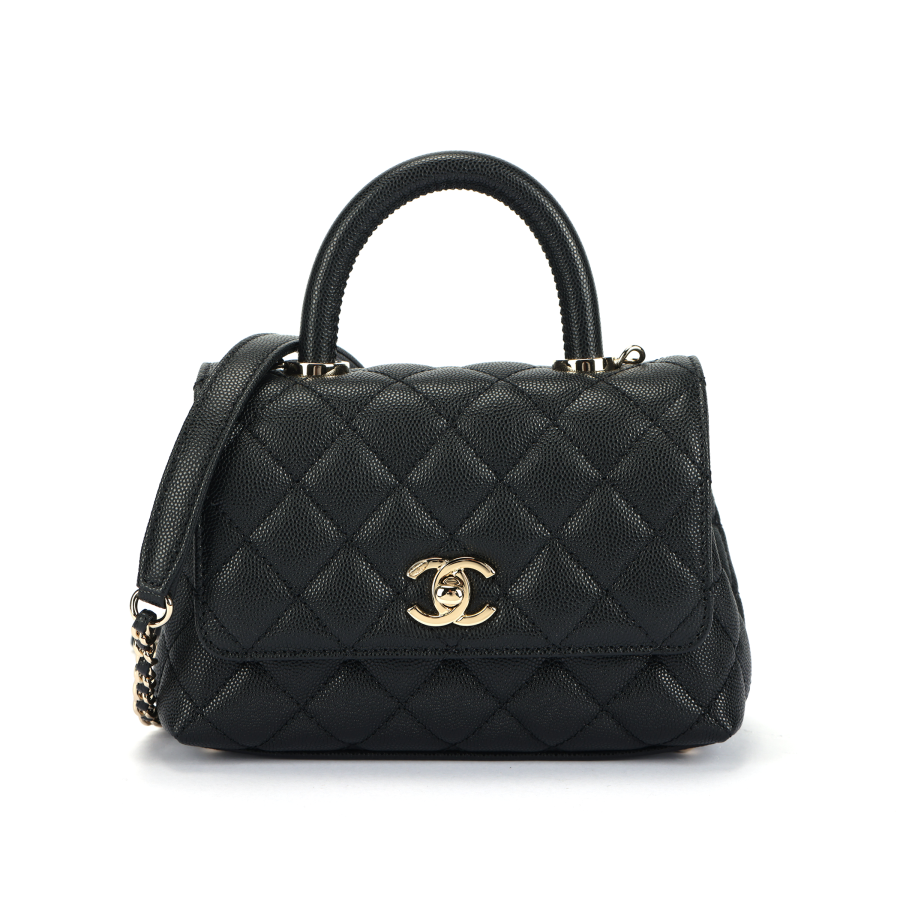 CHANEL Coco Handle Grain Calfskin, Gold Metal Handbag, Shoulder Bag Mini Women's Black