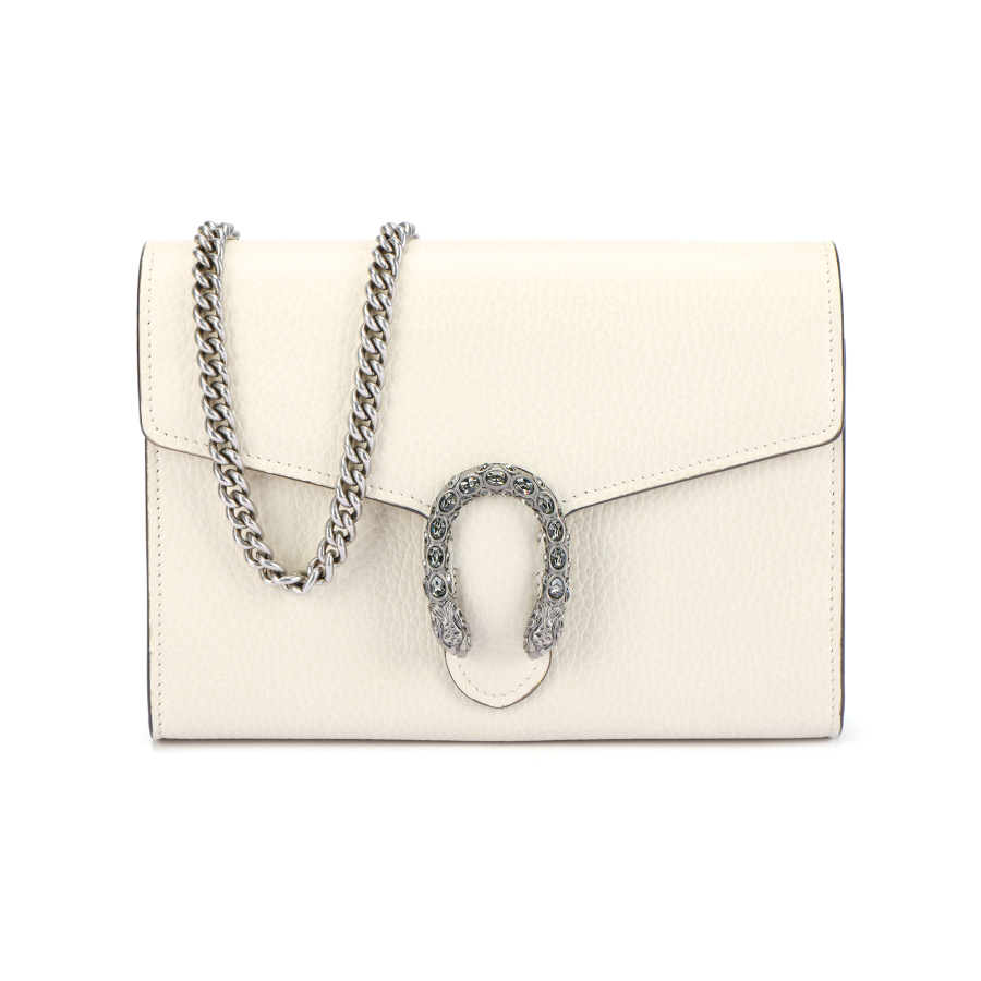 GUCCI Dionysus Leather Wallet, Shoulder Bag, Crossbody Bag Mini Women's White