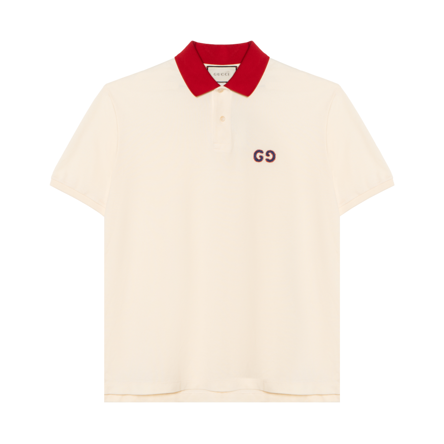 GUCCI Men Contrast Collar Logo Short Sleeve Polo Navy