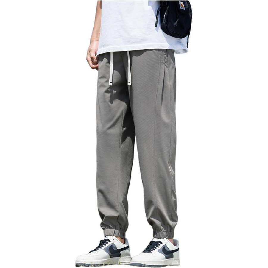 Tonlion Casual Pants Men's Light Gray Thin Cuffed Pants