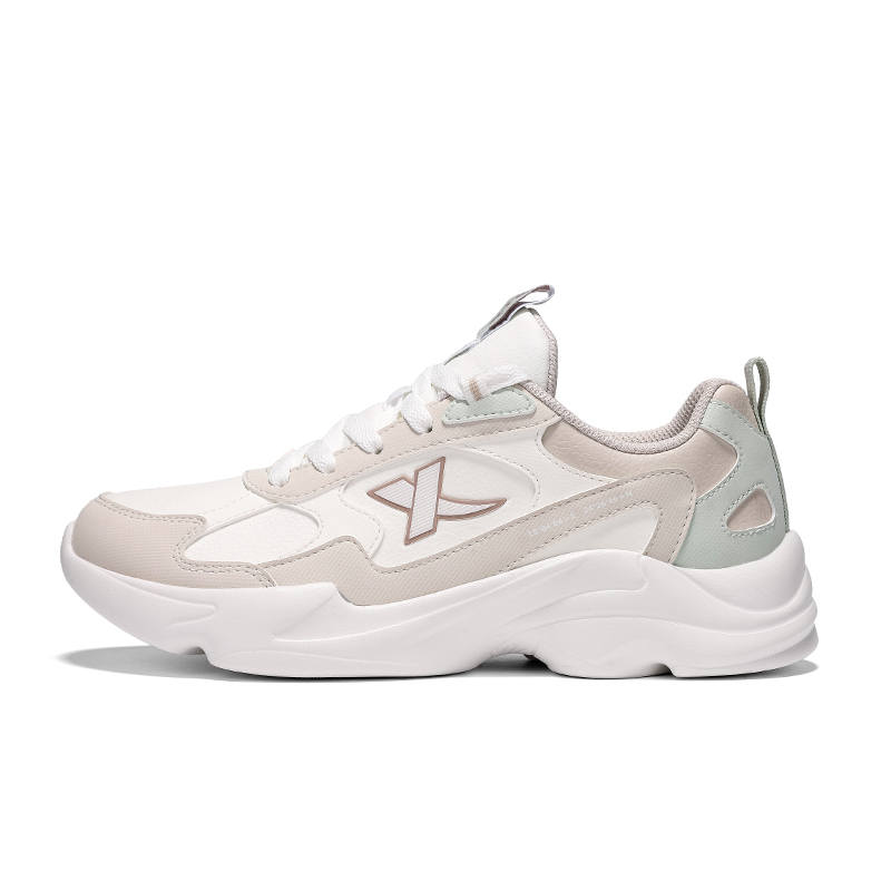 XTEP Cushioning, Wear Resistant Low top Casual Running Shoes Women's Sail White Skin Gray Creamy Green