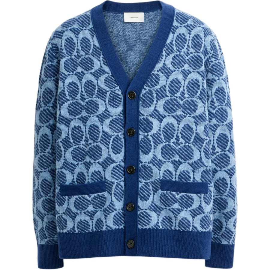 COACH COACH Sweaters Men's Blue V Neck Moderate Cardigan
