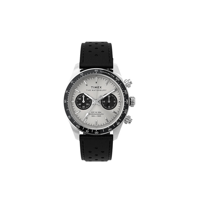 TIMEX WATERBURY Wrist Watches Quartz Movement Genuine Leather Strap Silver Dial Men's Watches