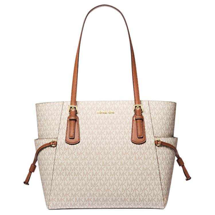MICHAEL KORS Voyager Coated Canvas Tote Bag, Shopping Bag, Shoulder Bag Large Women's Vanilla