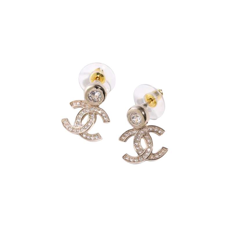 CHANEL Crystal Earrings Women's Gold