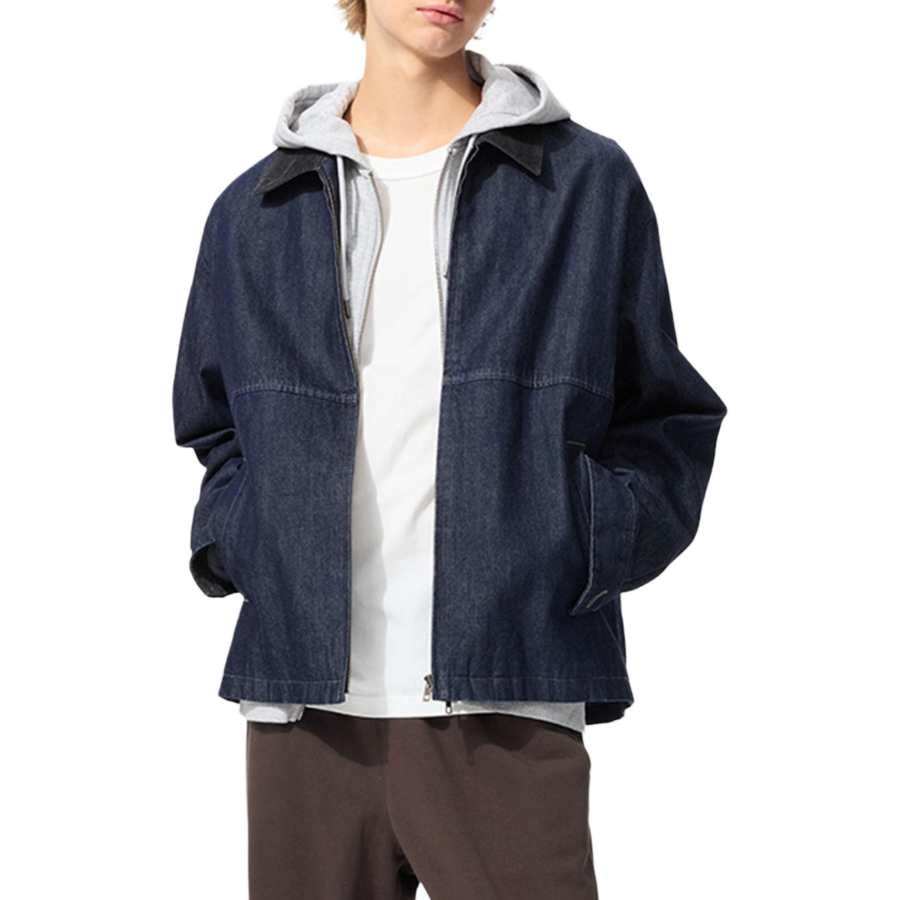UNIQLO Denim Jackets Unisex Dark Blue Lapel Moderate Other