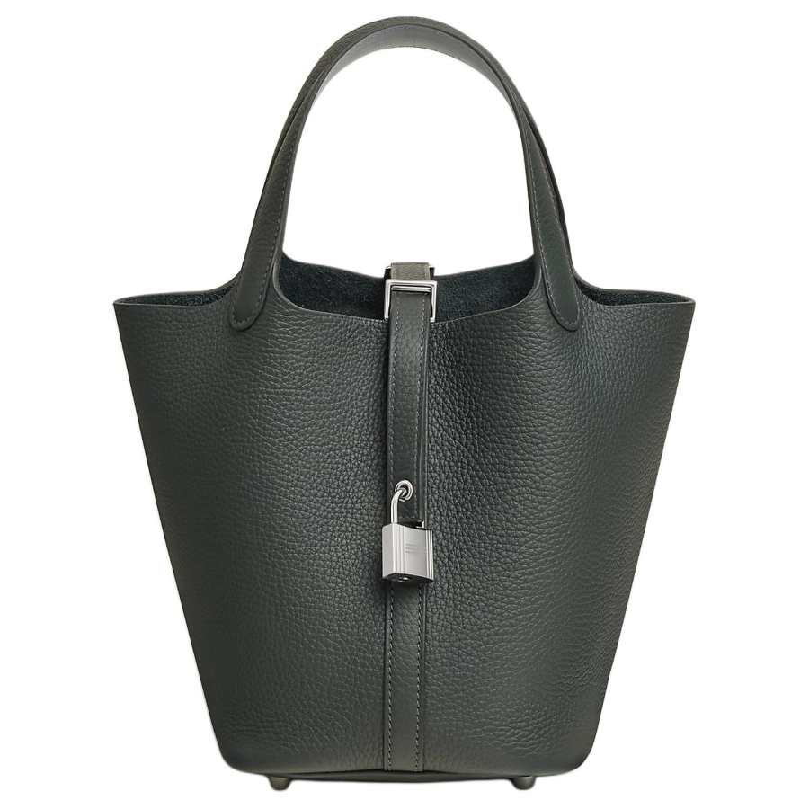 HERMES Picotin Lock Clemence With Swift Calfskin Basket Bag, Bucket Bag, Handbag 18 Women's 84 Gris Foncé Dark Gray
