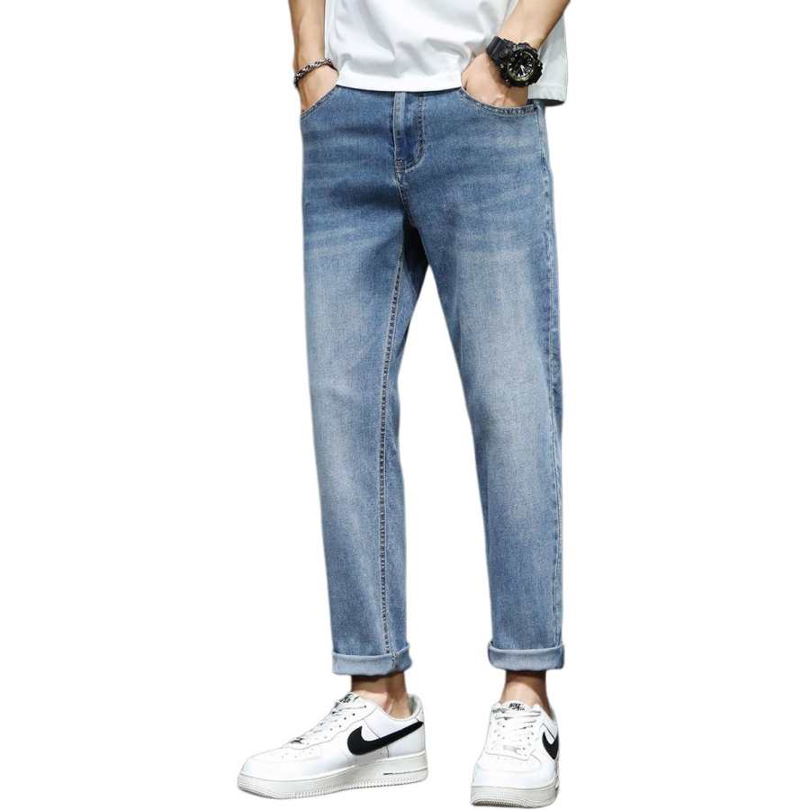 Tonlion Jeans Men's Denim Blue Thin Straight Fit Pants