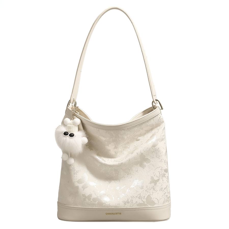 PAYOT Nylon With Synthetic Leather Tote Bag, Shopping Bag, Shoulder Bag Women's Ecru