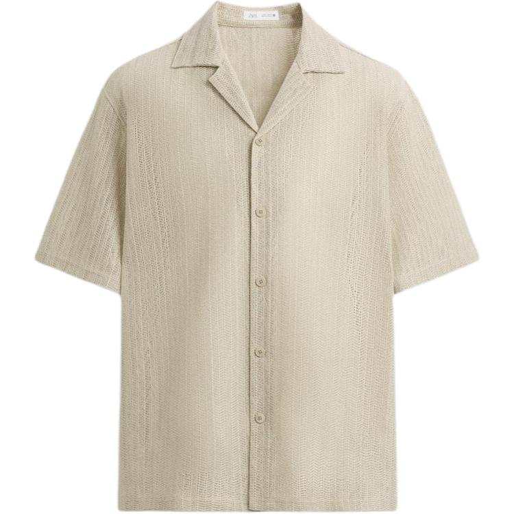 ZARA Shirts Men's Light Beige Cuban Collar Moderate