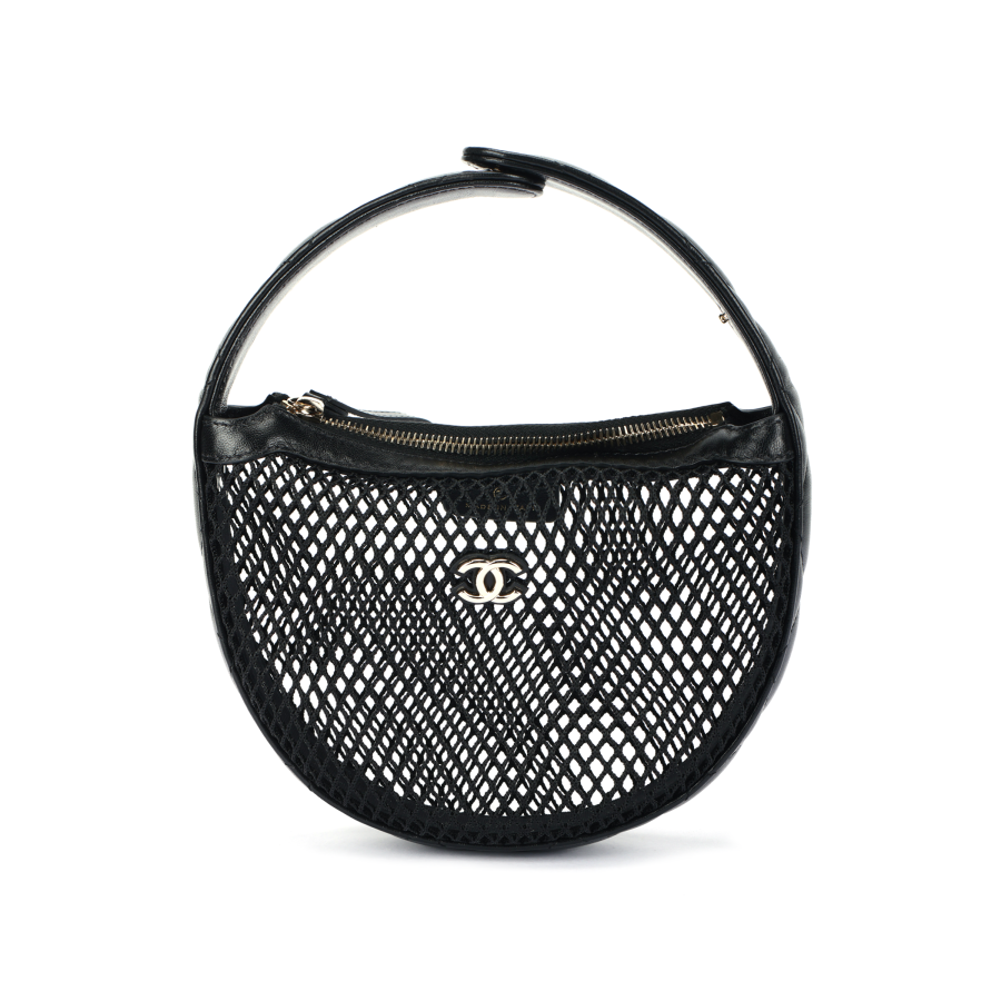 CHANEL Sheepskin Material Gold Metal Handbag Unisex Black