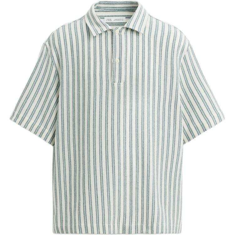 ZARA Polo Shirts Men's Green/Blue Lapel Moderate Other