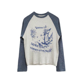 WANNA LAB T Shirts Unisex Blue & White Crew Neck Thin