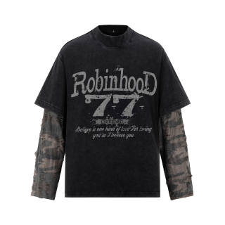 ROBINHOOD T Shirts Women's Black Brown Camouflage Half Turtleneck Moderate Mock Two Piece
