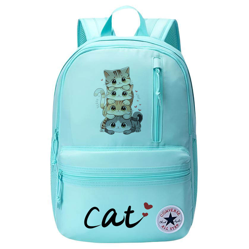 Converse Polyester Heat Transfer Print Backpack Unisex Aruba Blue Stacked Cats