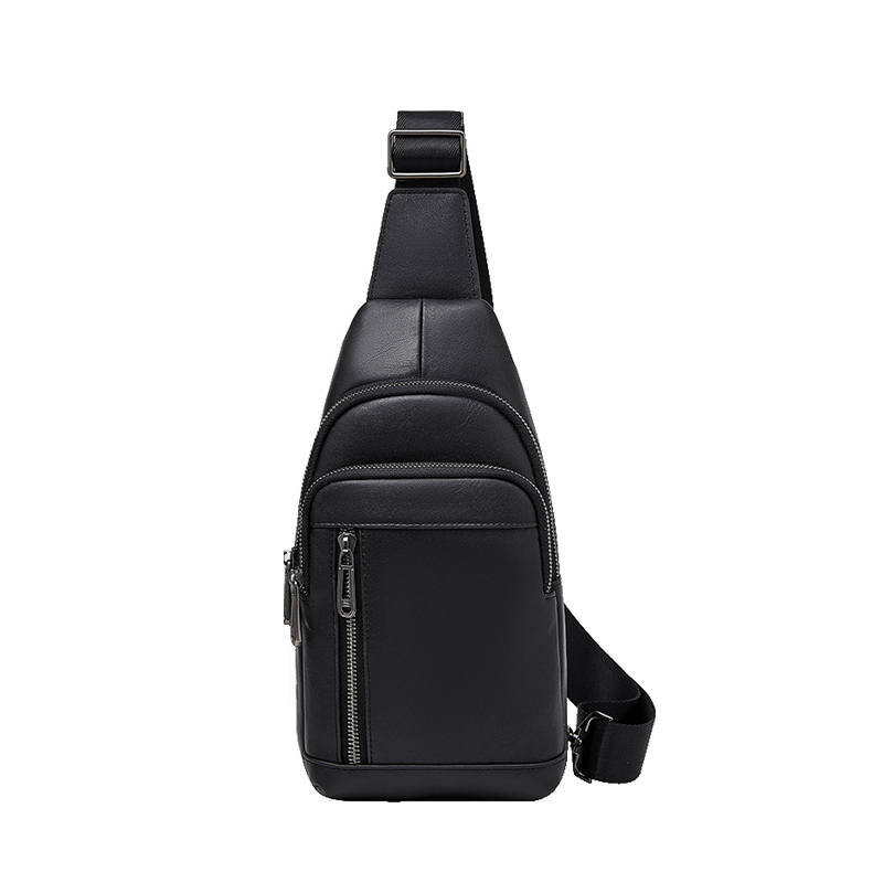 LAORENTOU Top Grain Cow Leather Sling Bag Men's Black
