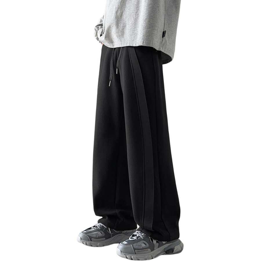 Tonlion Casual Pants Men's Black Moderate Wide Leg Pants