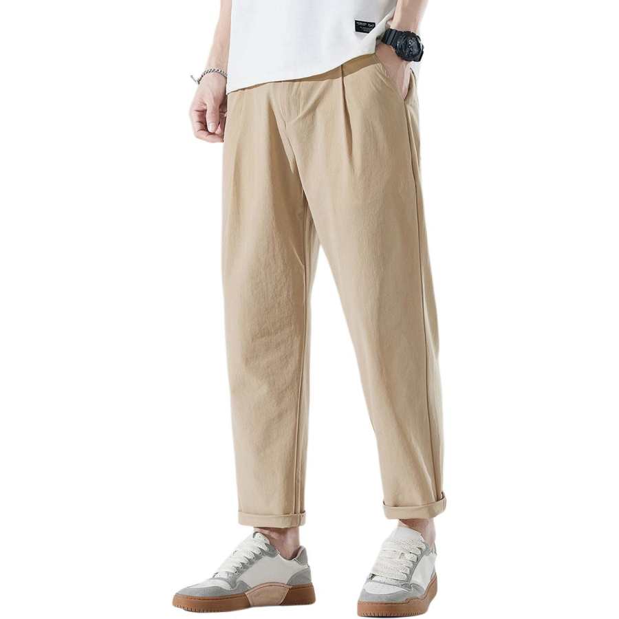 Tonlion Casual Pants Unisex Khaki Thin Straight Fit Pants
