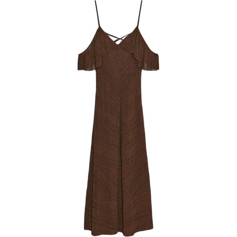 ZARA Slip Dresses Women's Chocolate V Neck Moderate Long