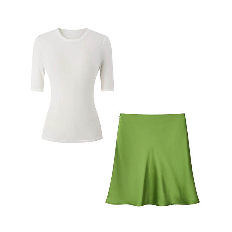 MARIE·COCO Two Piece Skirt Sets Women's White Top+Skirt Crew Neck Moderate Short