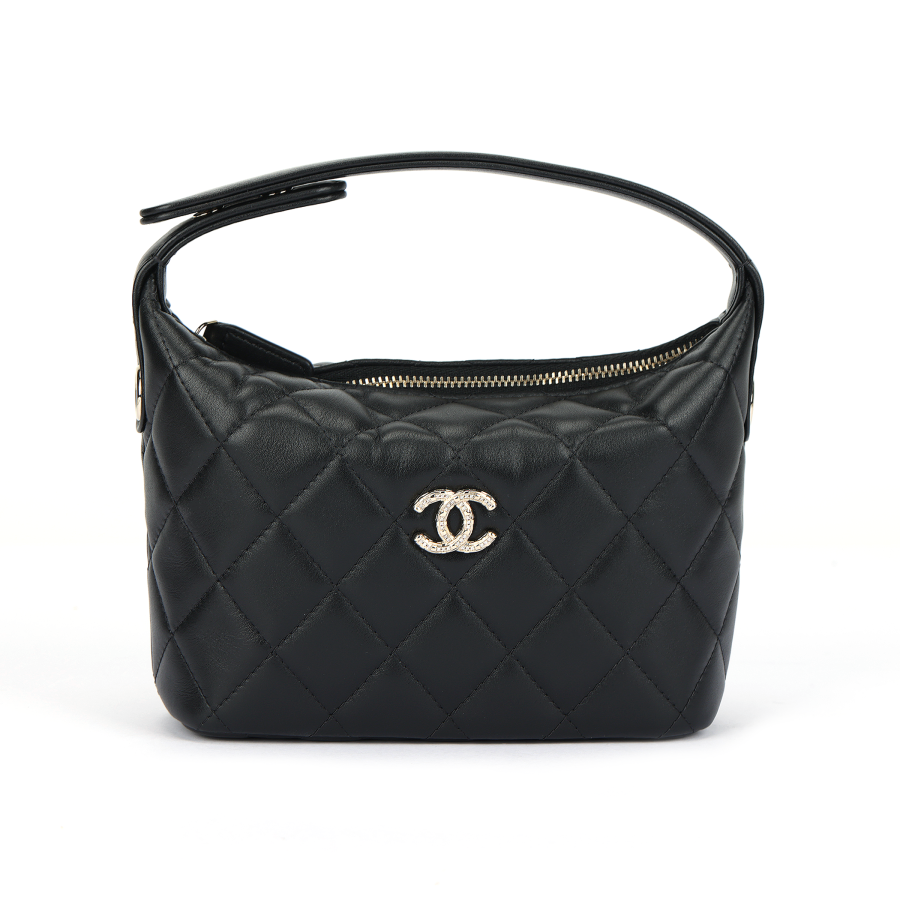 CHANEL Cow Leather Material Gold Metal Lunch Bag, Shoulder Bag, Crossbody Bag, Handbag Women's Black