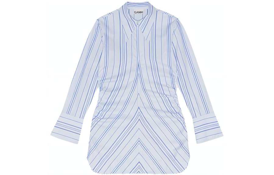 GANNI Twill Stripe Fitted Tunic 'Rinse'