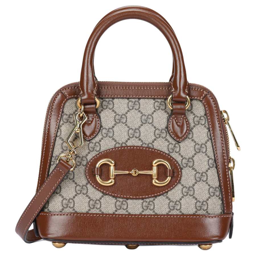 GUCCI Horsebit 1955 Canvas With Leather Dome Bag, Portable Crossbody Bag, Shoulder Bag Mini Women's Ebony/Brown