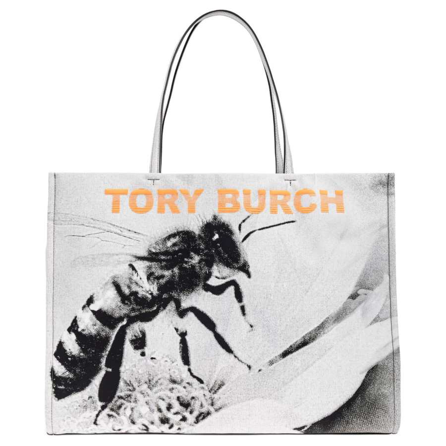 TORY BURCH Ella Recycled Polyester Tote Bag, Shopping Bag, Handbag, Shoulder Bag Women's Bee Print
