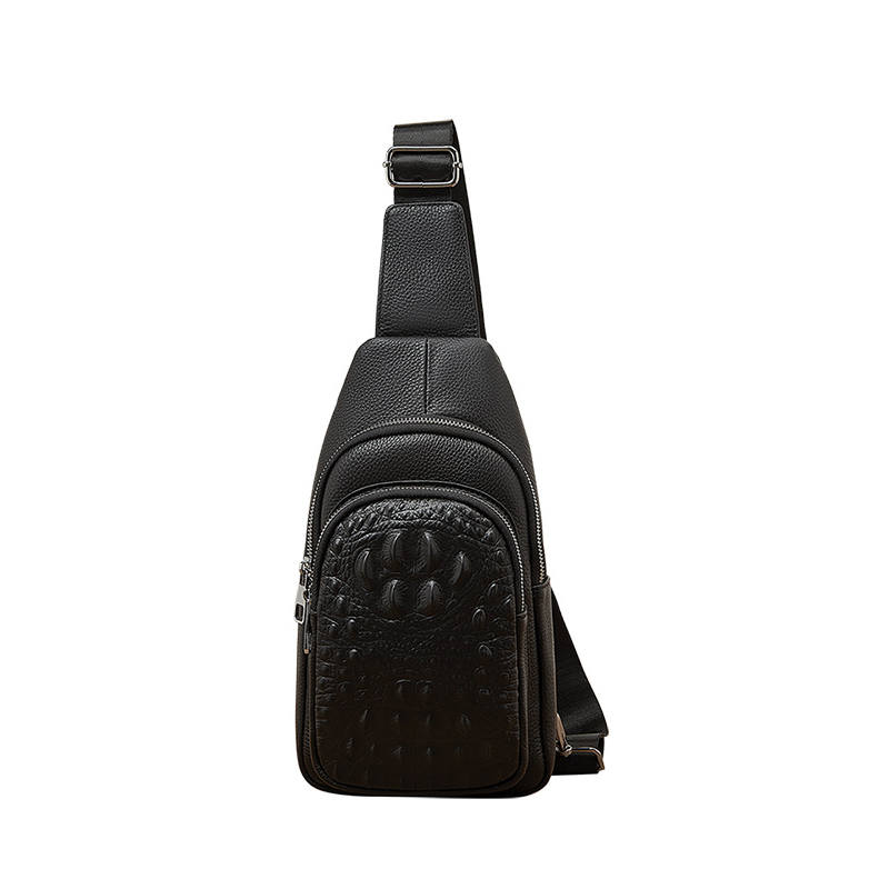 LAORENTOU Top Grain Cow Leather Sling Bag Men's Black