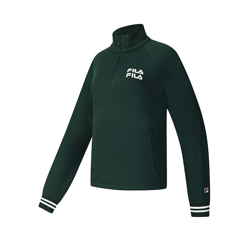 FILA Tennis Sweatshirts Women's Ocean Green DG Stand Collar Moderate Regular