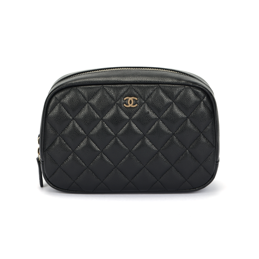 CHANEL 25C Shiny Grain Calfskin Clutch Women's Black