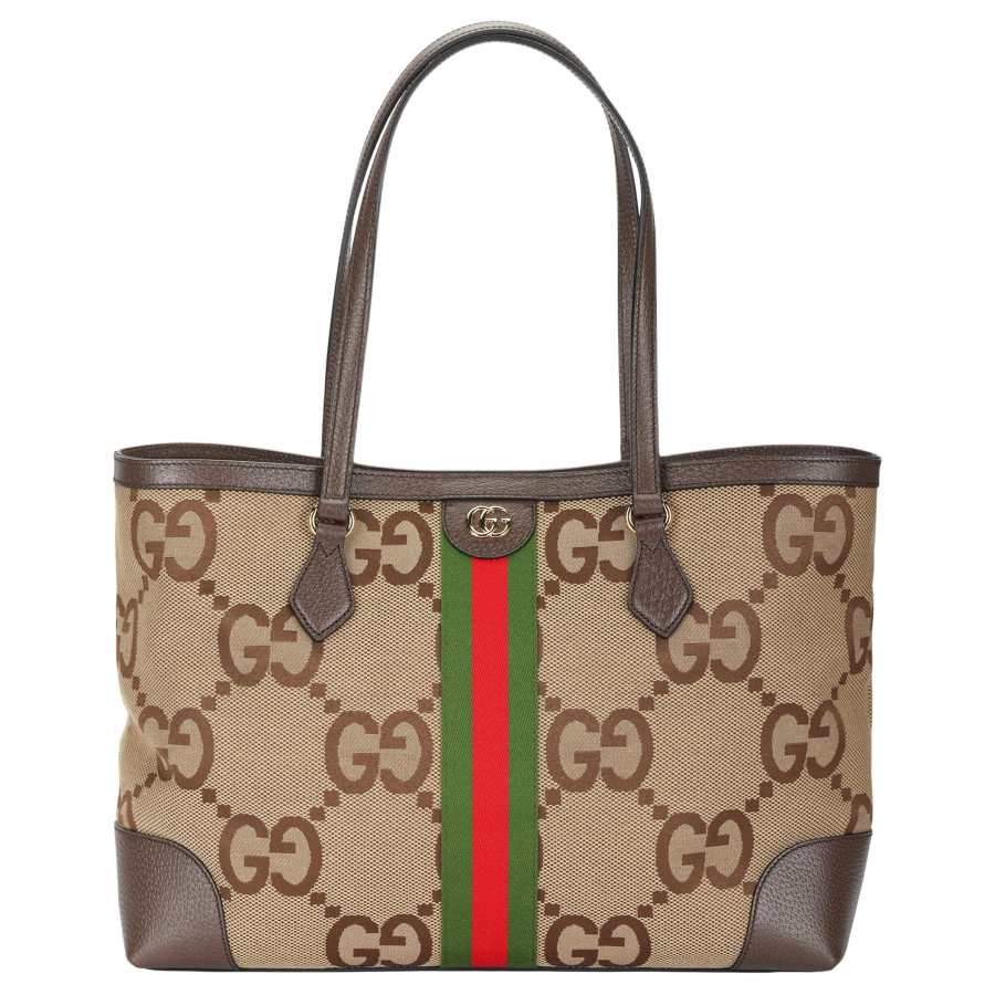 GUCCI Ophidia Canvas With Leather Tote Bag, Shopping Bag, Shoulder Bag Medium Women's Camel & Ebony