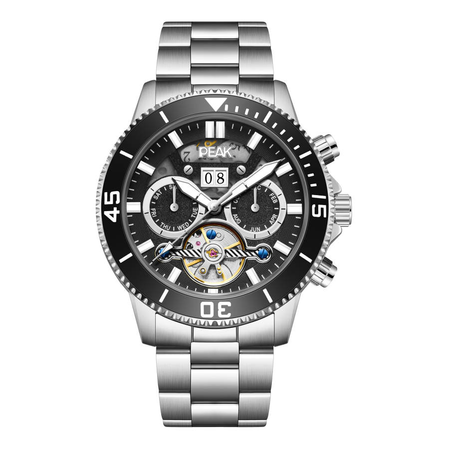 PEAK Mechanical Movement Stainless Steel Watchband Watch Men's Watches Black Dial