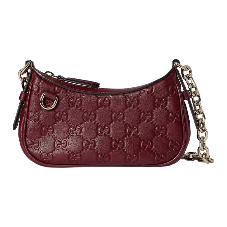 GUCCI GG Emblem Leather Shoulder Bag Small Women's Gucci Ancora Red