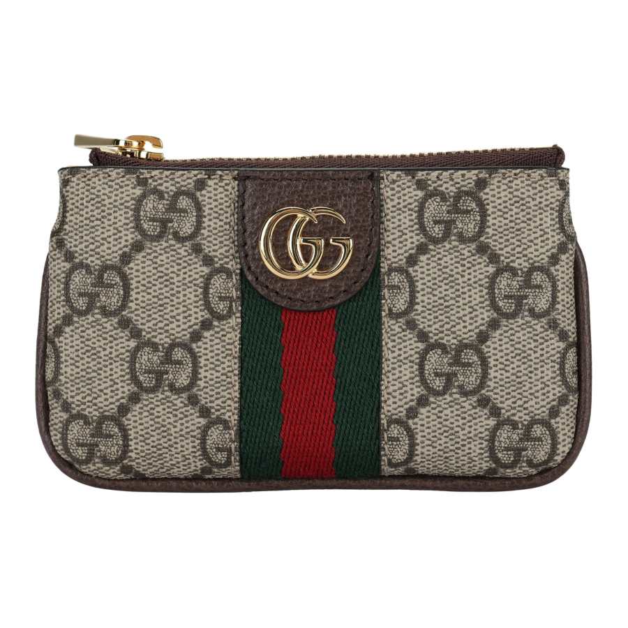GUCCI Ophidia Canvas With Leather Trim Coin Purse Key Pouch Unisex Ebony & Brown