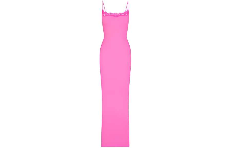 Skims Valentine's Day Collection FITS EVERYBODY LACE LONG SLIP DRESS Slip Dress Women's TAFFY TONAL/Toffee