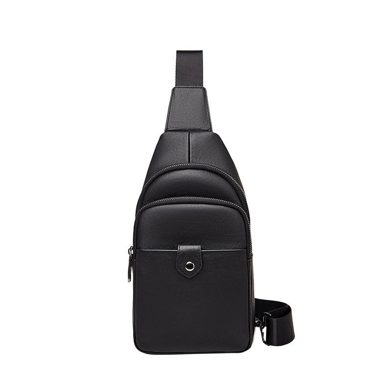 LAORENTOU Top Grain Cow Leather Sling Bag Men's Black