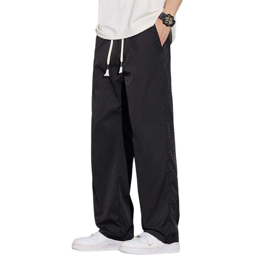 Tonlion Casual Pants Unisex Black Thin Straight Fit Pants