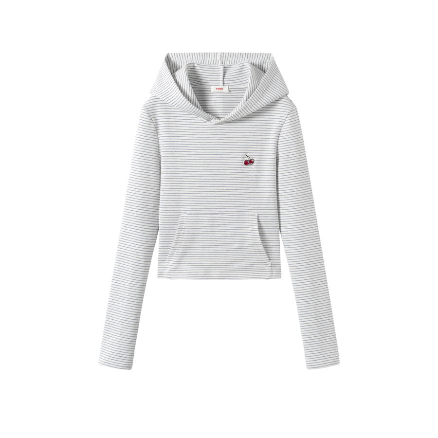Kirsh Sweatshirts Women's Gray White Stripes Hooded Moderate Regular