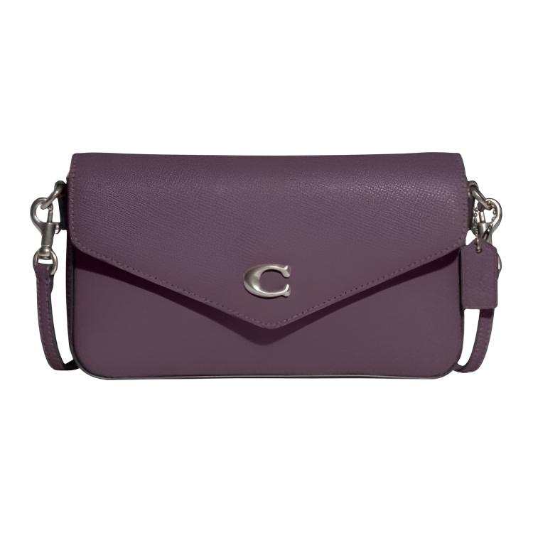 COACH Wyn Split Cow Leather Envelope Bag, Shoulder Bag, Crossbody Bag Small Women's Dark Purple