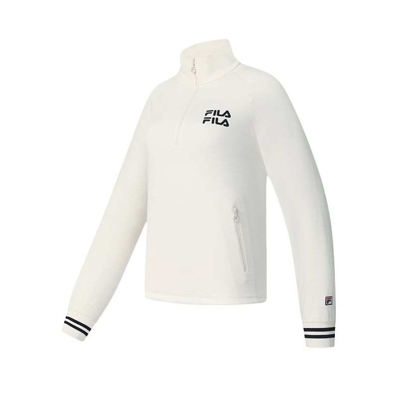 FILA Tennis Sweatshirts Women's Heron White Stand Collar Moderate Regular