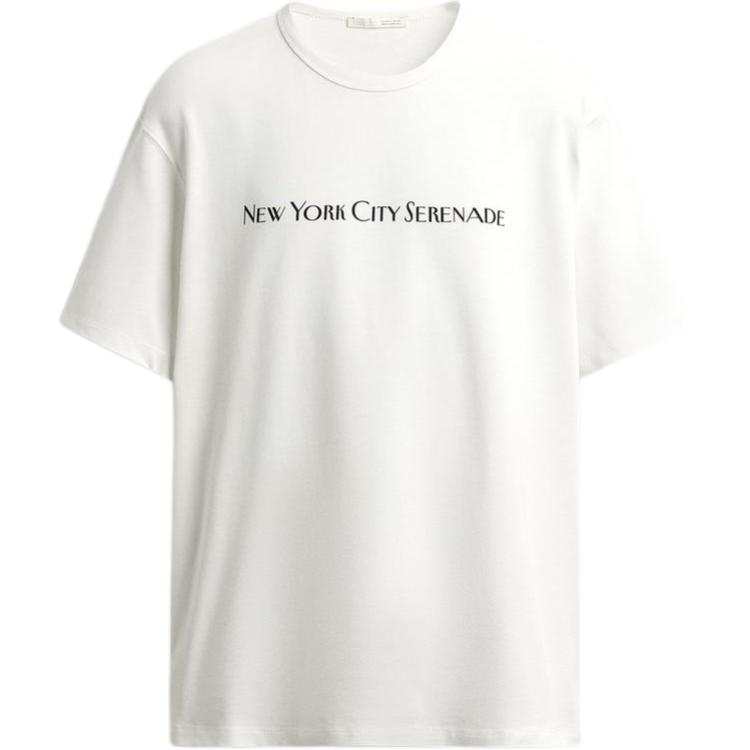 ZARA T Shirts Men's White Crew Neck Moderate Heavyweight