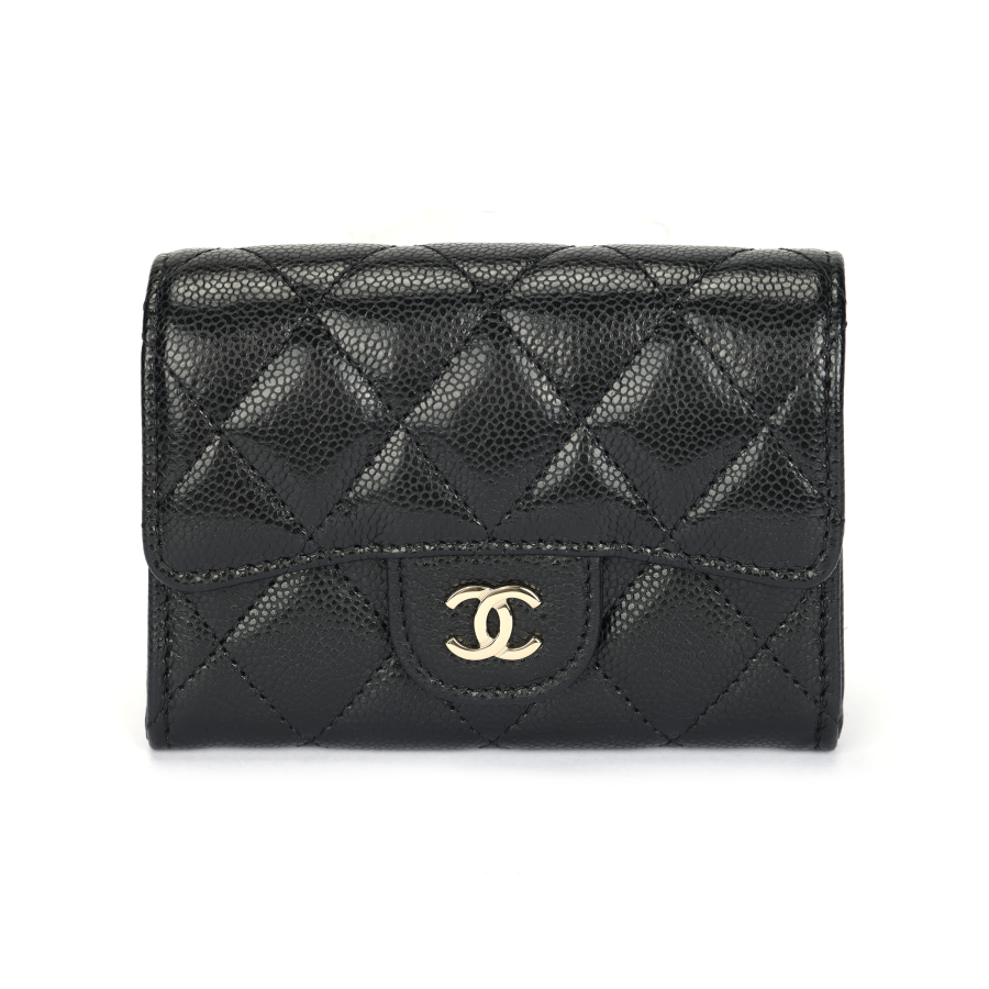 CHANEL Grain Cow Leather Card Holder Women's Black