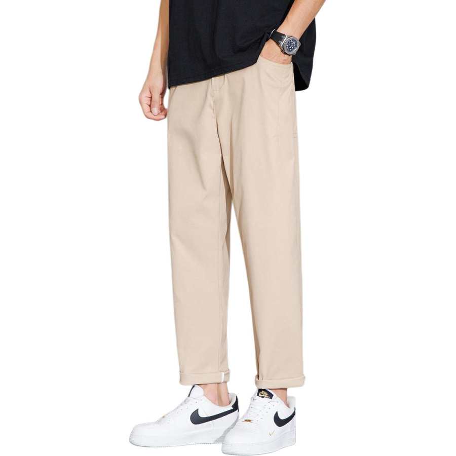 Tonlion Casual Pants Unisex Khaki Thin Straight Fit Pants