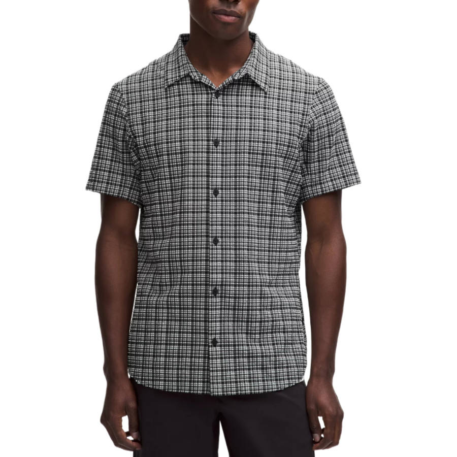 Lululemon Shirts Men's Black White Plaid Blister Check White Black Polo Collar Moderate